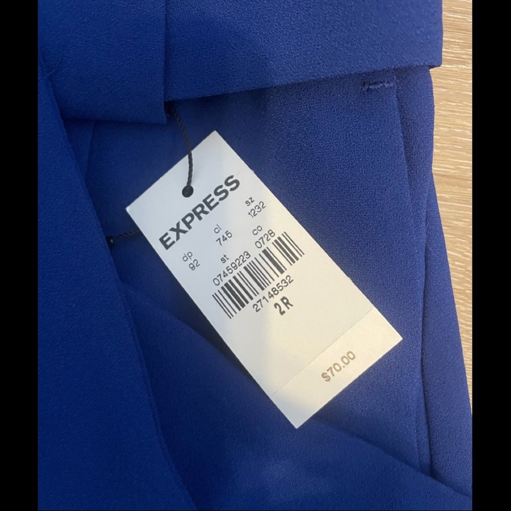 Express Royal Blue High-Waist Cropped Tapered Pants with Belt - Picture 6 of 8